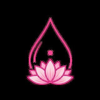 Pink lotus flower inside a water droplet outline with a dot above, symbolizing wellness or mindfulness