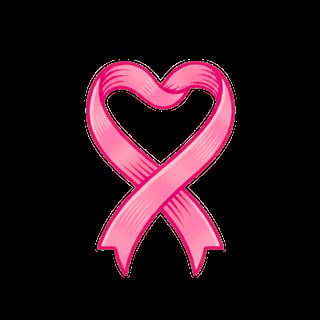 Pink awareness ribbon in heart shape with glossy finish on black background